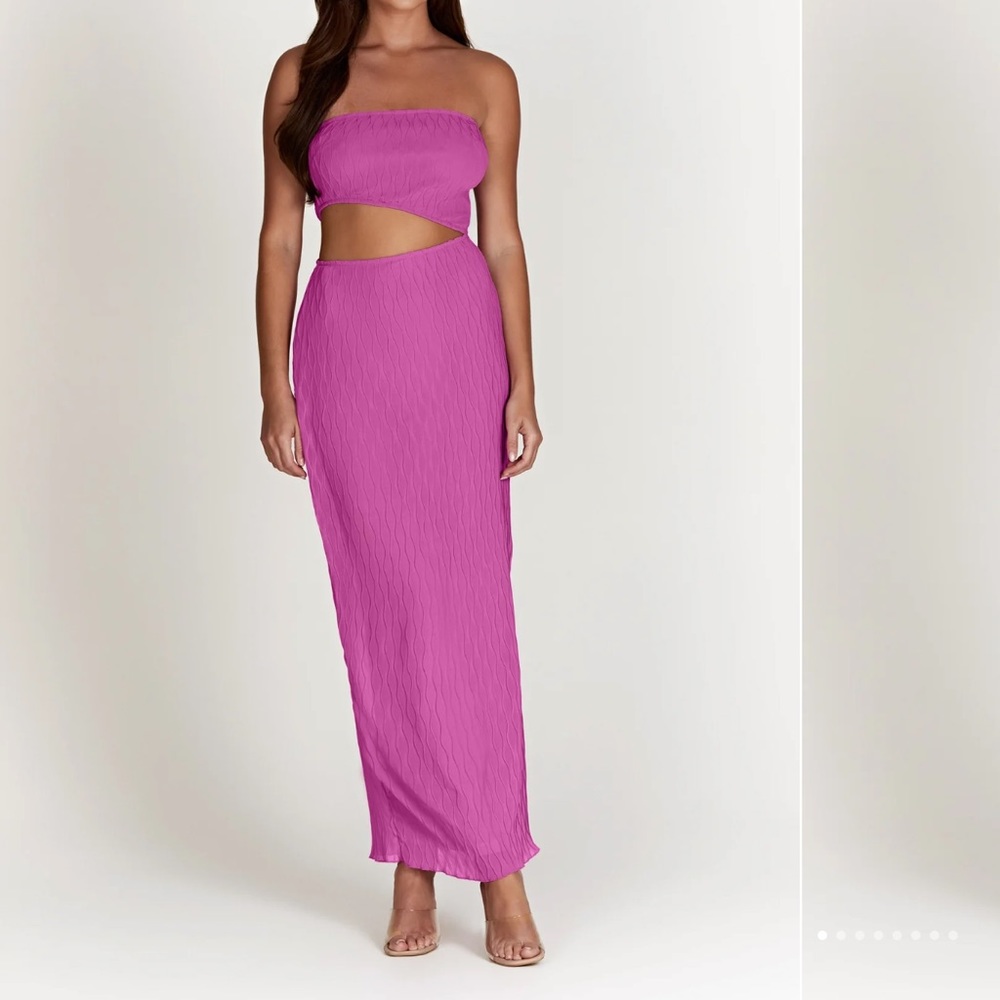 Christine Wave Pleat Maxi Dress With Cut Out - Rose Pink MESHKI